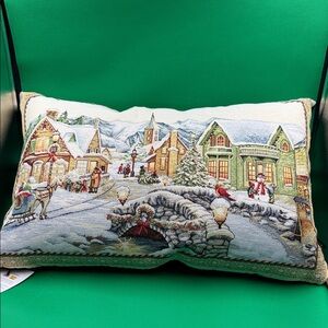 Christmas Village Scene Holiday Pillow 23x15 inch NWT